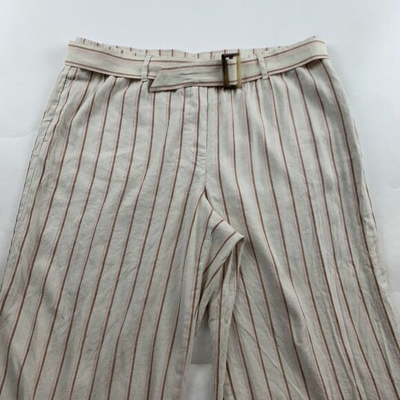 J.Jill Brown Striped Stretch Linen Belted Wide Leg Pant L - Picture 2 of 7